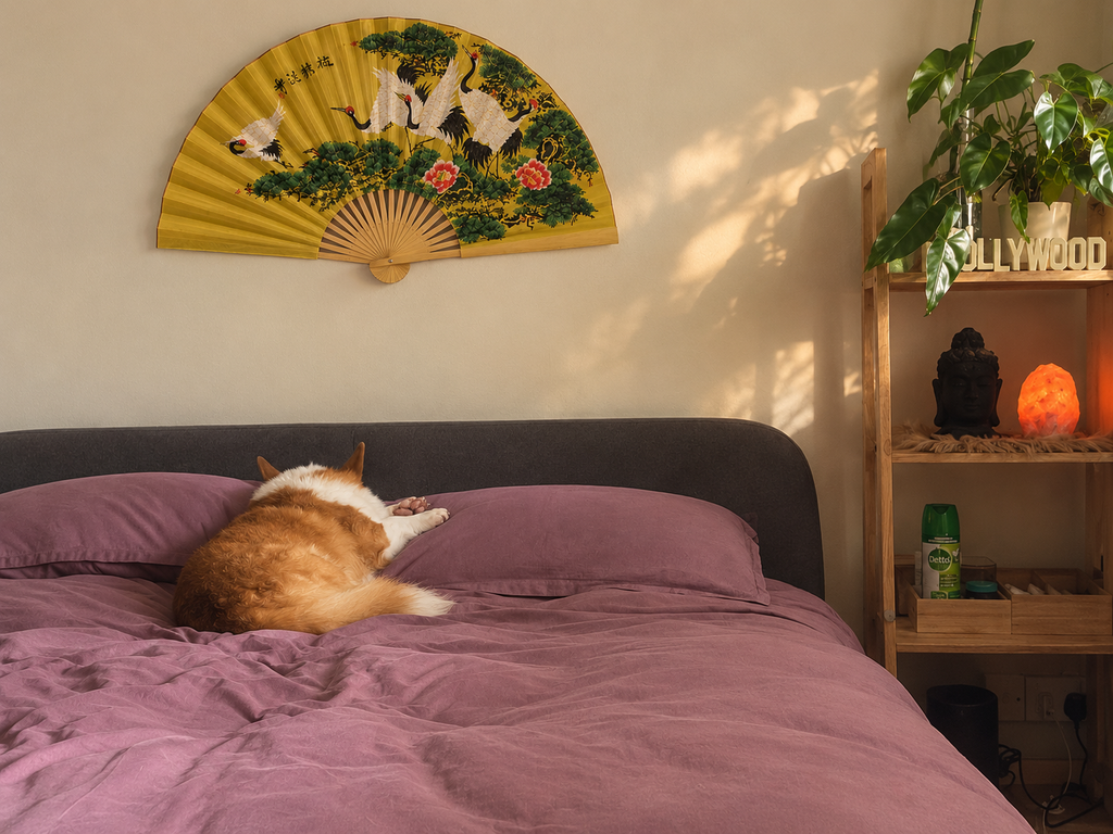 Crane & Pine — Large Chinese Folding Fan Wall Decor | Yellow | 1.1 m when unfolded | Handcrafted in China